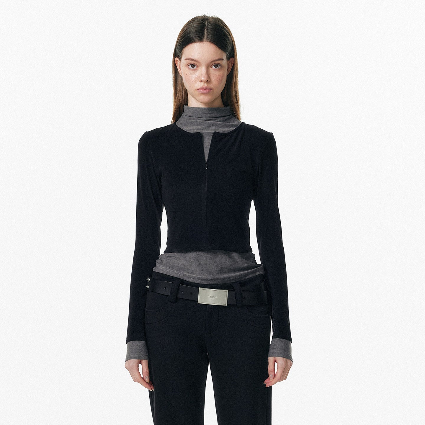 ALINNVSTUDIO_Soft_Zipper_Slim_Fit_Short_Collar_Office_Ladies_Contrast_Long_Sleeve_T-Shirts_MISSTT