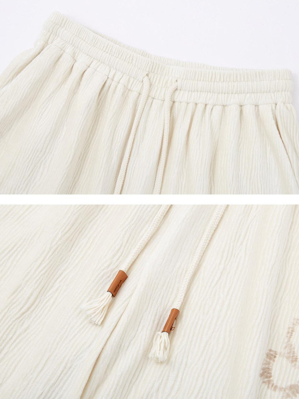 SOMESOWE Pleated Floral Pocket Loose Beige Womens Polyester Wide Leg Pants