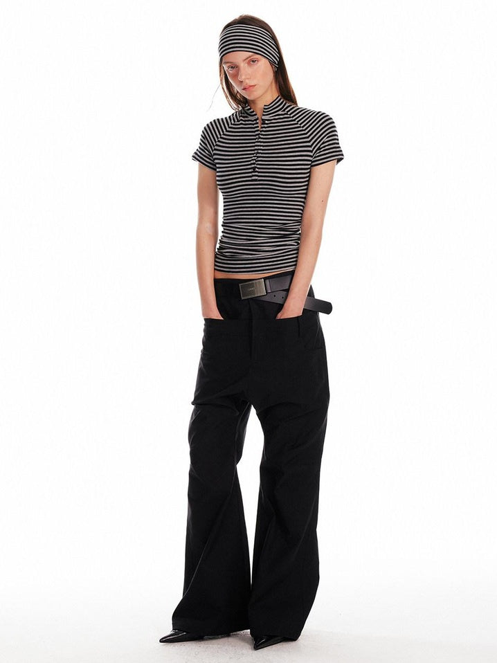 ALINNVSTUDIO Low Rise Baggy Loose Commuter Black Zippered Pockets Cargo Pants