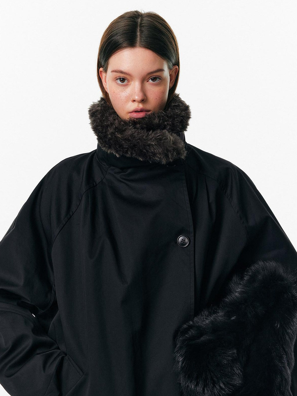 ALINNVSTUDIO 90% White Duck Down Long Stand Collar Single Breasted Women Black Down Jackets
