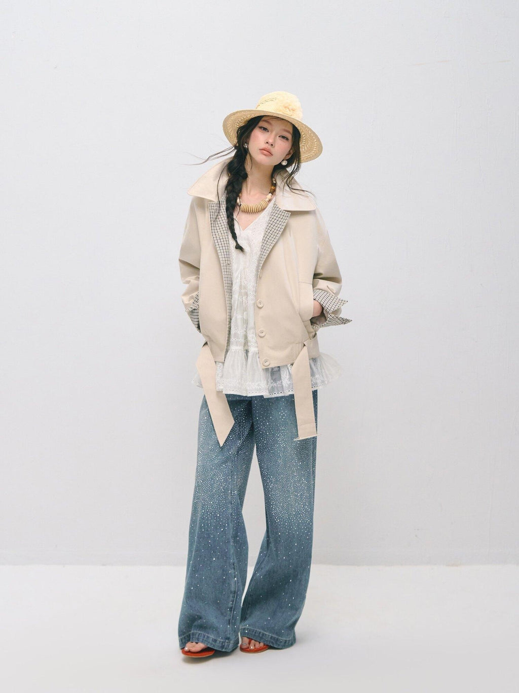 SOMESOWE Cotton Lyocell Blend Casual Relaxed Fit Women Button Ivory Trench Coats