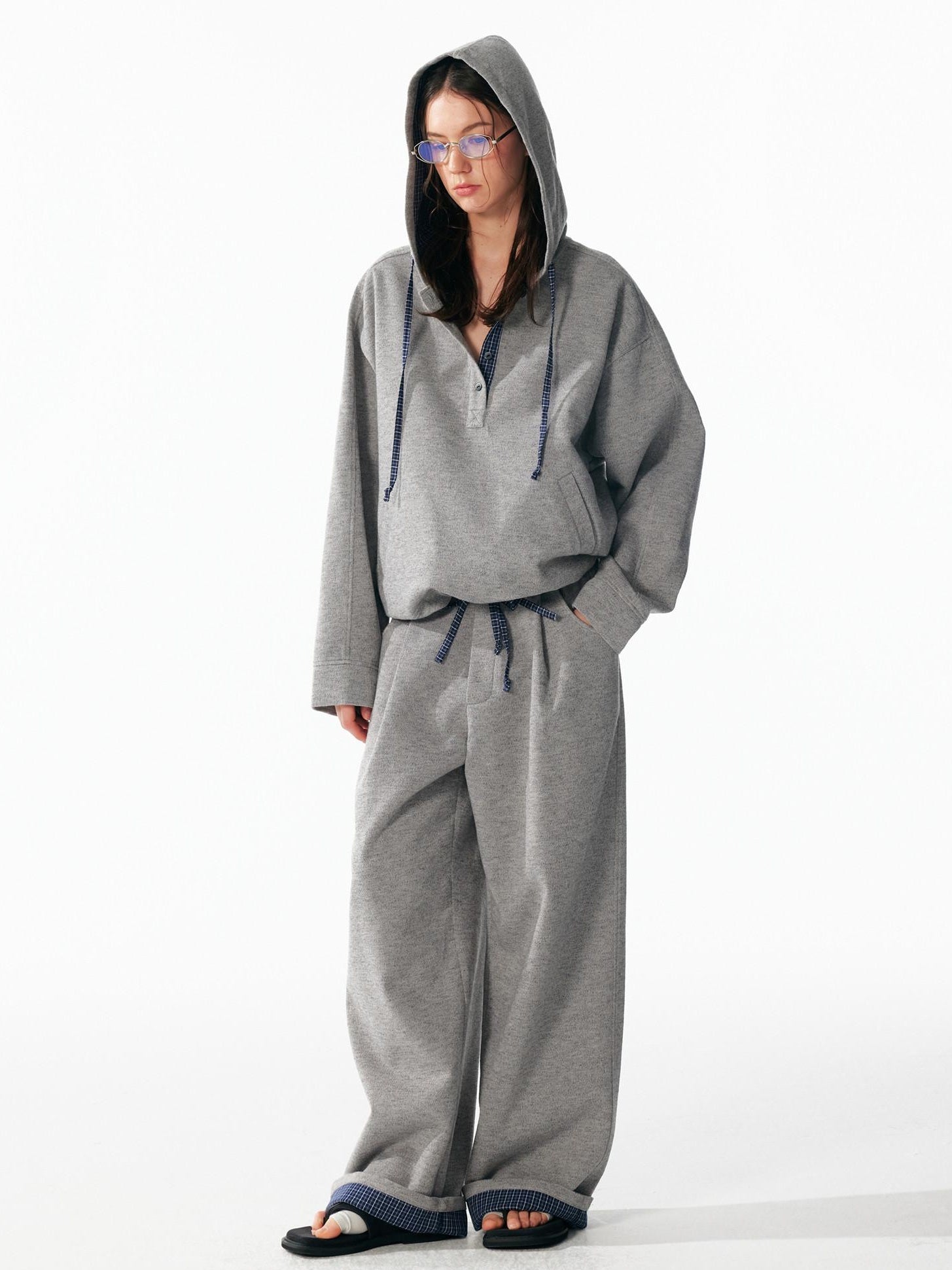 ALINNVSTUDIO Soft Brushed Relaxed Fit Grey Hoodie Jogger Casual Athleisure Top & Pants Sets