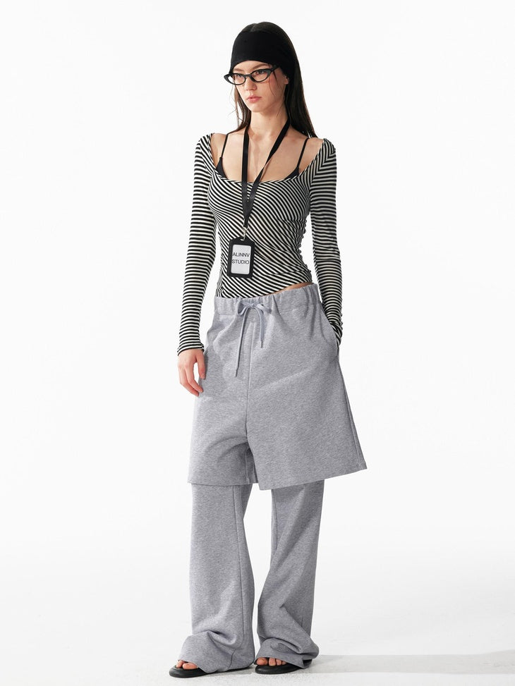 ALINNVSTUDIO Wool Blend Slim Fit Cropped Crewneck Striped Women Long Sleeve T-Shirts