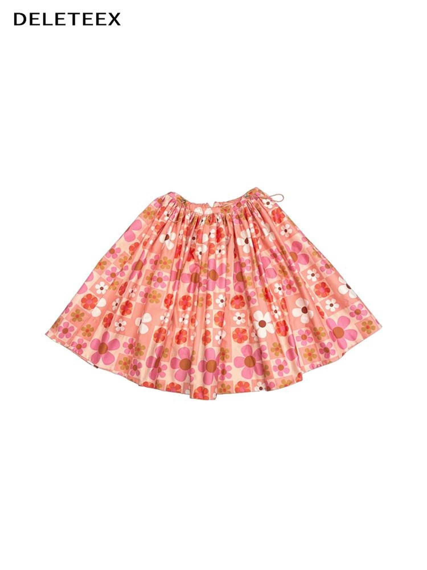 DeleteEx Flattering High Waist A Line Orange Red Floral Polyester Women Midi Skirts