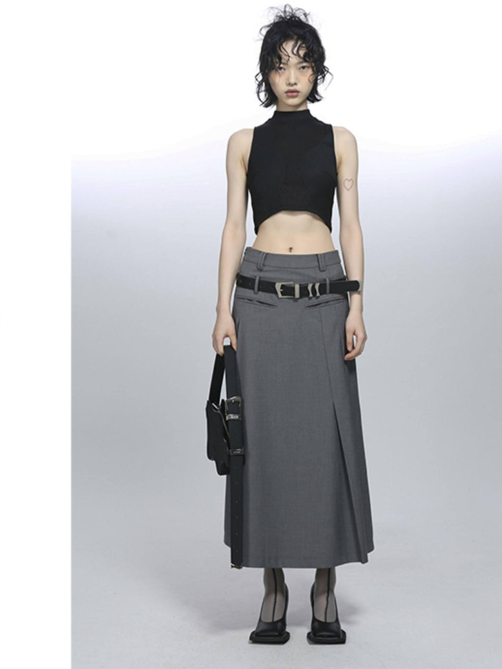 ALINNVSTUDIO Sleek Minimalist 35Mm Split Leather Pin Buckle Black Casual Dress Belts
