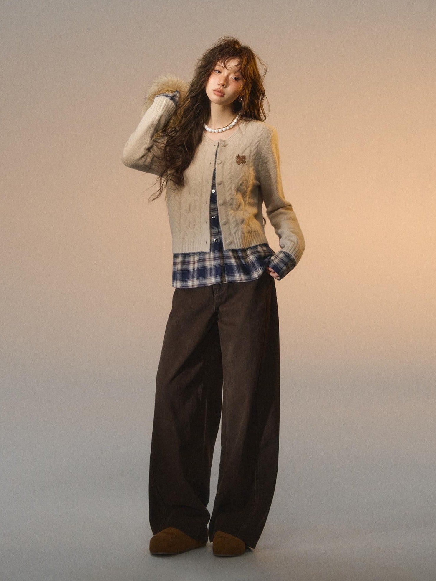 SOMESOWE Faux Two Piece Colorblock Button Round Neck Casual Women Cardigans