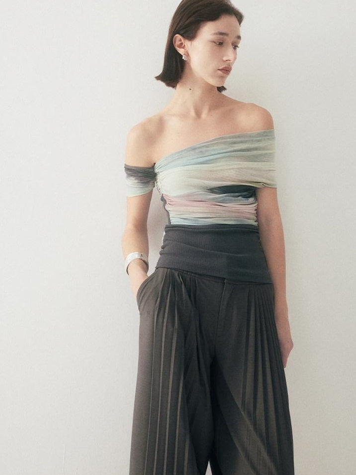 someonesometimes Tie Dye Slim Fit Minimal Commuter Viscose Blend Sleeveless Off Shoulder Crop Tops