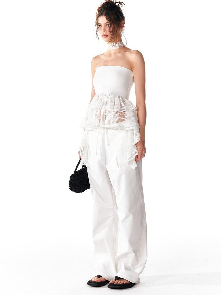 ALINNVSTUDIO Minimalist 100 Percent Polyester Low Waist Zip Fly Loose Wide Leg Pants