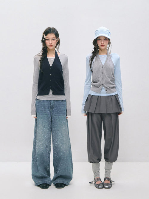 SOMESOWE Cotton Creative Print Mock Layer Relaxed Casual Women Long Sleeve T-Shirts