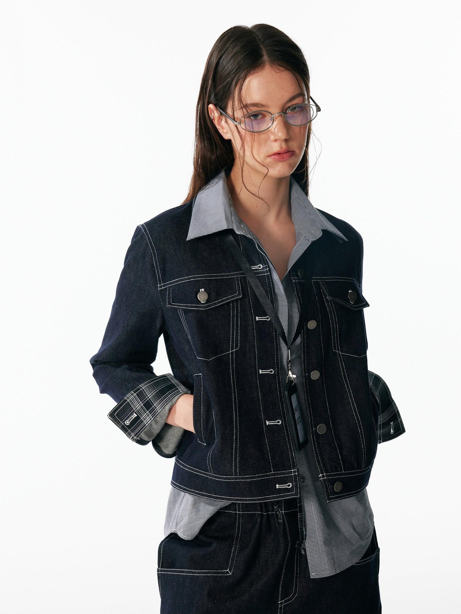 ALINNVSTUDIO Wrinkle Resistant Slim Lapel 3 4 Sleeve Casual Women White Black Plaid Shirts