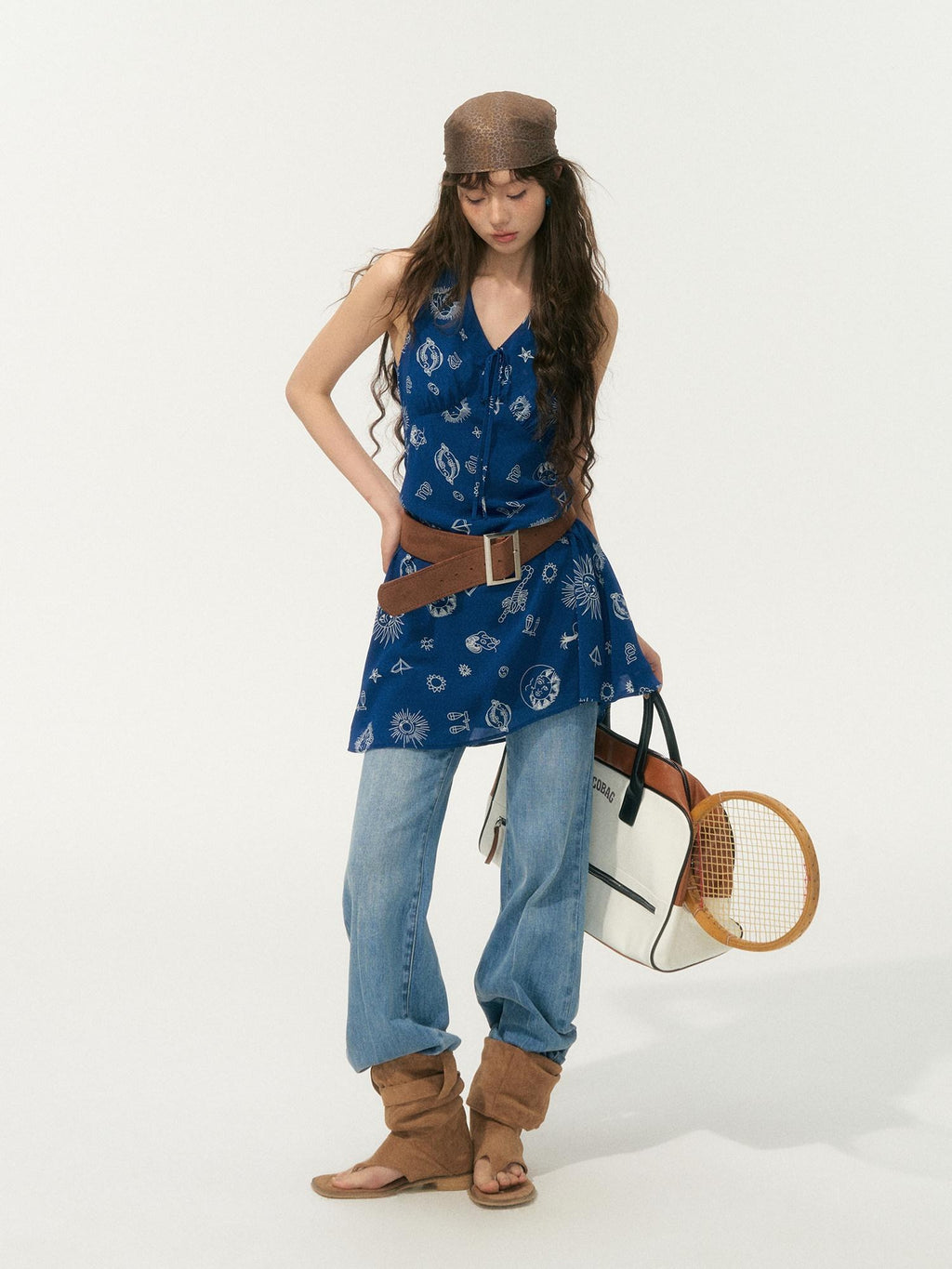 SOMESOWE Sexy Two Piece Sleeveless V-neck Women Polyester Denim Blue White Mini Dresses