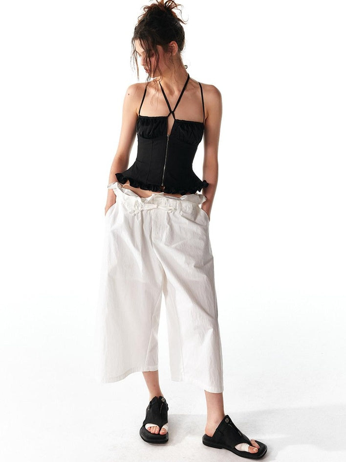 ALINNVSTUDIO Soft Cotton Blend High Waisted Wide Flowing Casual Black White Wide Leg Pants