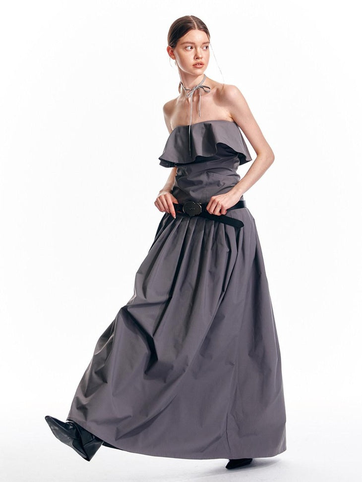 ALINNVSTUDIO Sexy Bandeau Cinched Waist Sleek Black And Grey Women Party Maxi Dresses