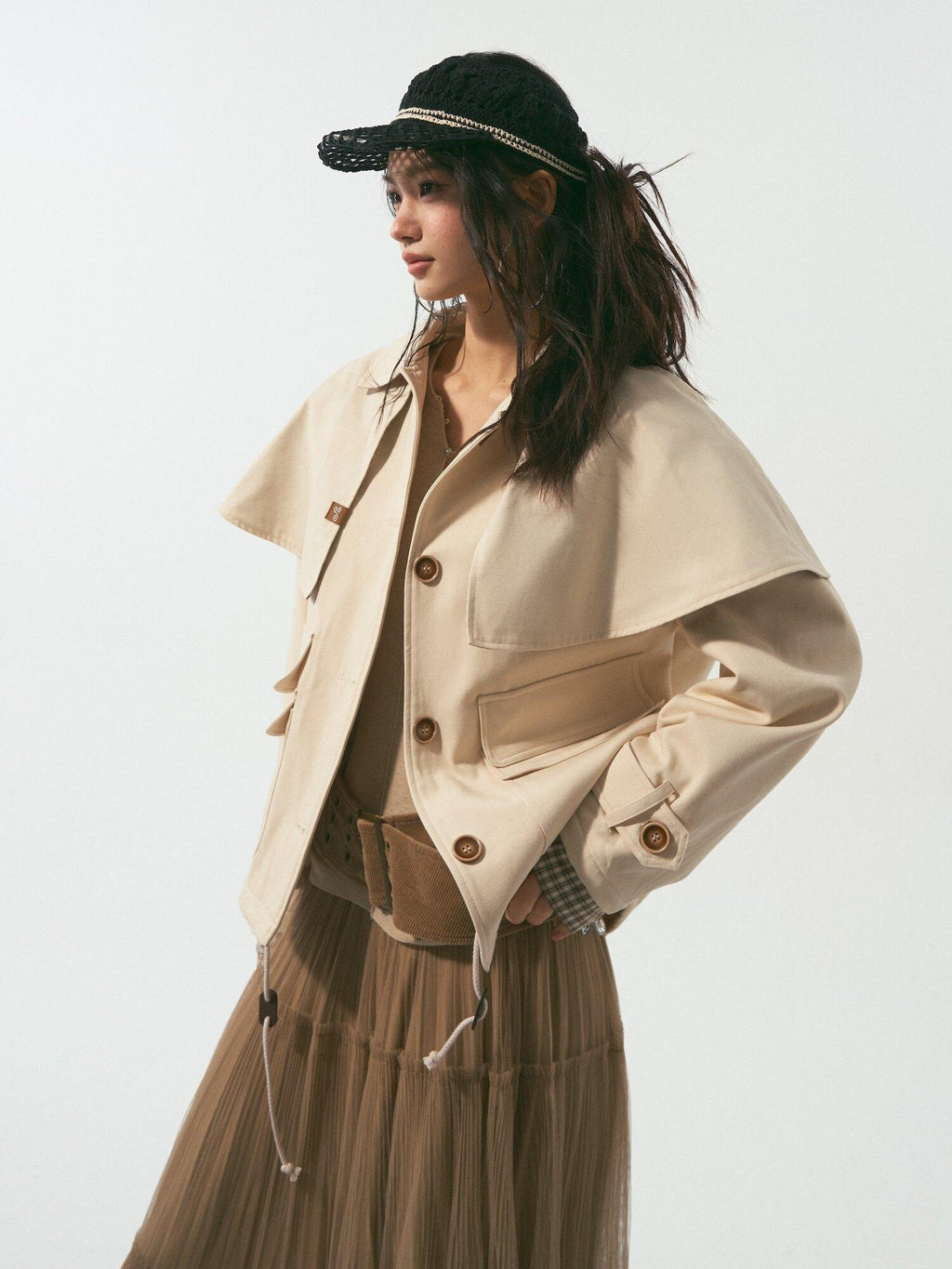 SOMESOWE Cotton Lyocell Lined Loose Casual Shirt Collar Button Trench Coats