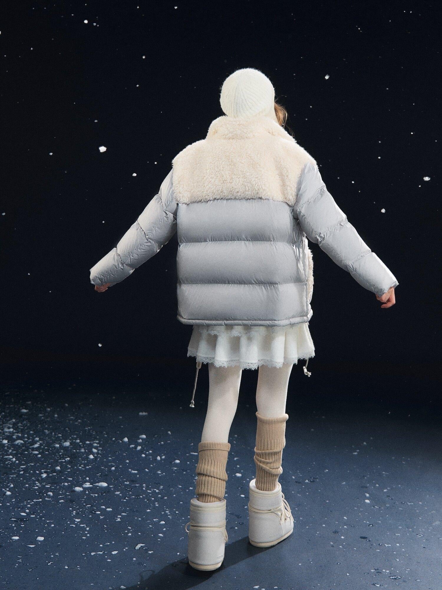 SOMESOWE Cozy 90 Percent Duck Down Patchwork Casual Regular Fit Women Gray Down Jackets