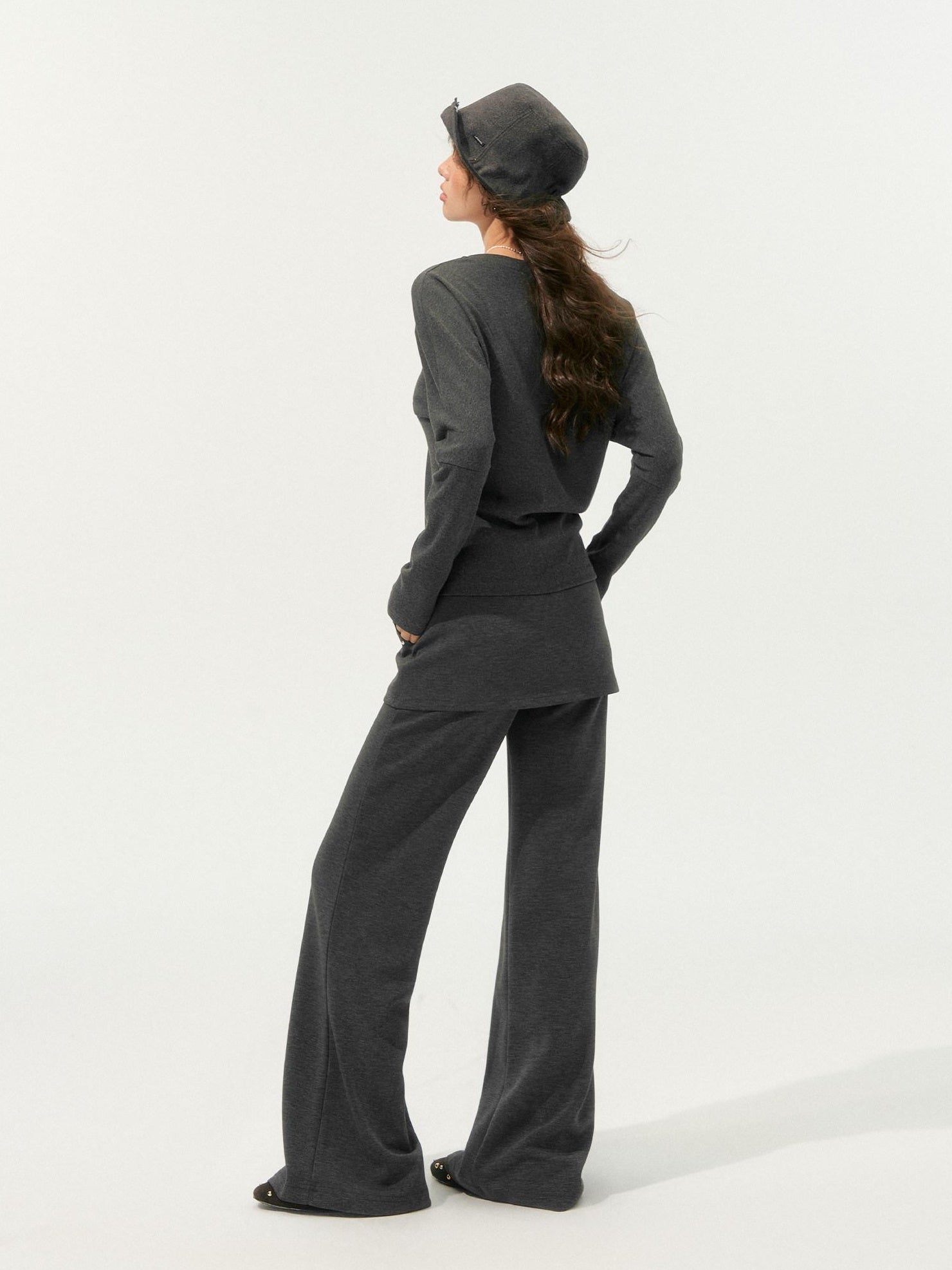 SOMESOWE Cozy Knit V-neck Cropped Batwing Top Loose Straight Pants Top & Pants Sets