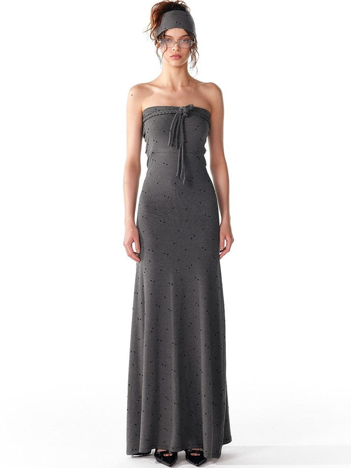 ALINNVSTUDIO Elegant Halter Neck Cinched Waist Modal Sleeveless Solid Black Grey Maxi Dresses