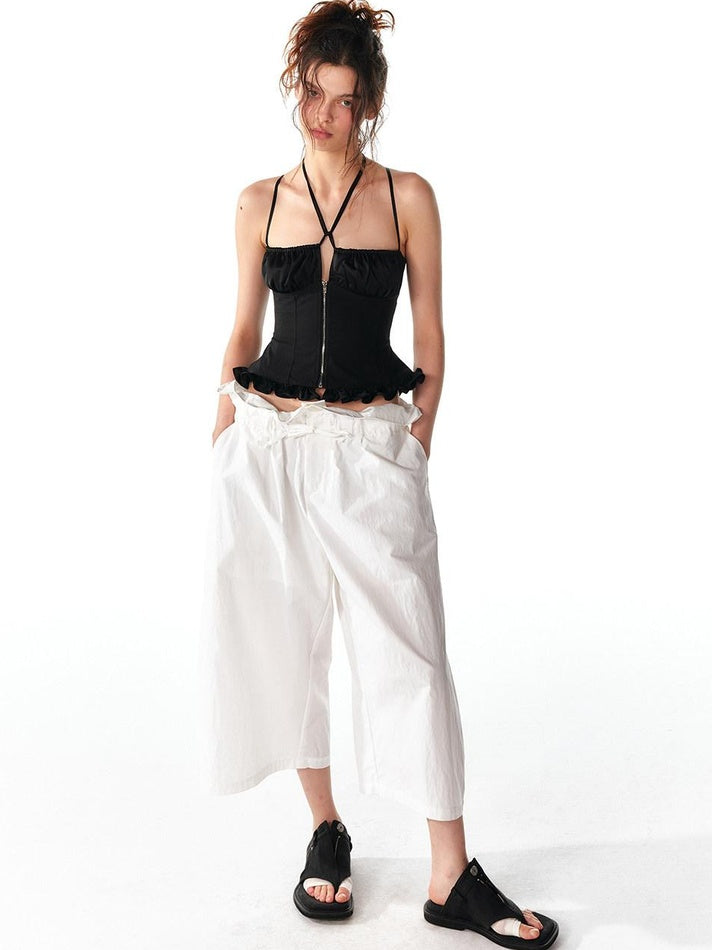 ALINNVSTUDIO Soft Cotton Blend High Waisted Wide Flowing Casual Black White Wide Leg Pants