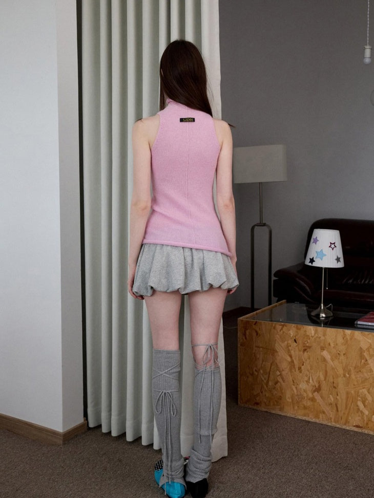 1JINN STUDIO Soft Mohair Wool Blend High Neck Slim Racerback Casual Women Tank Tops