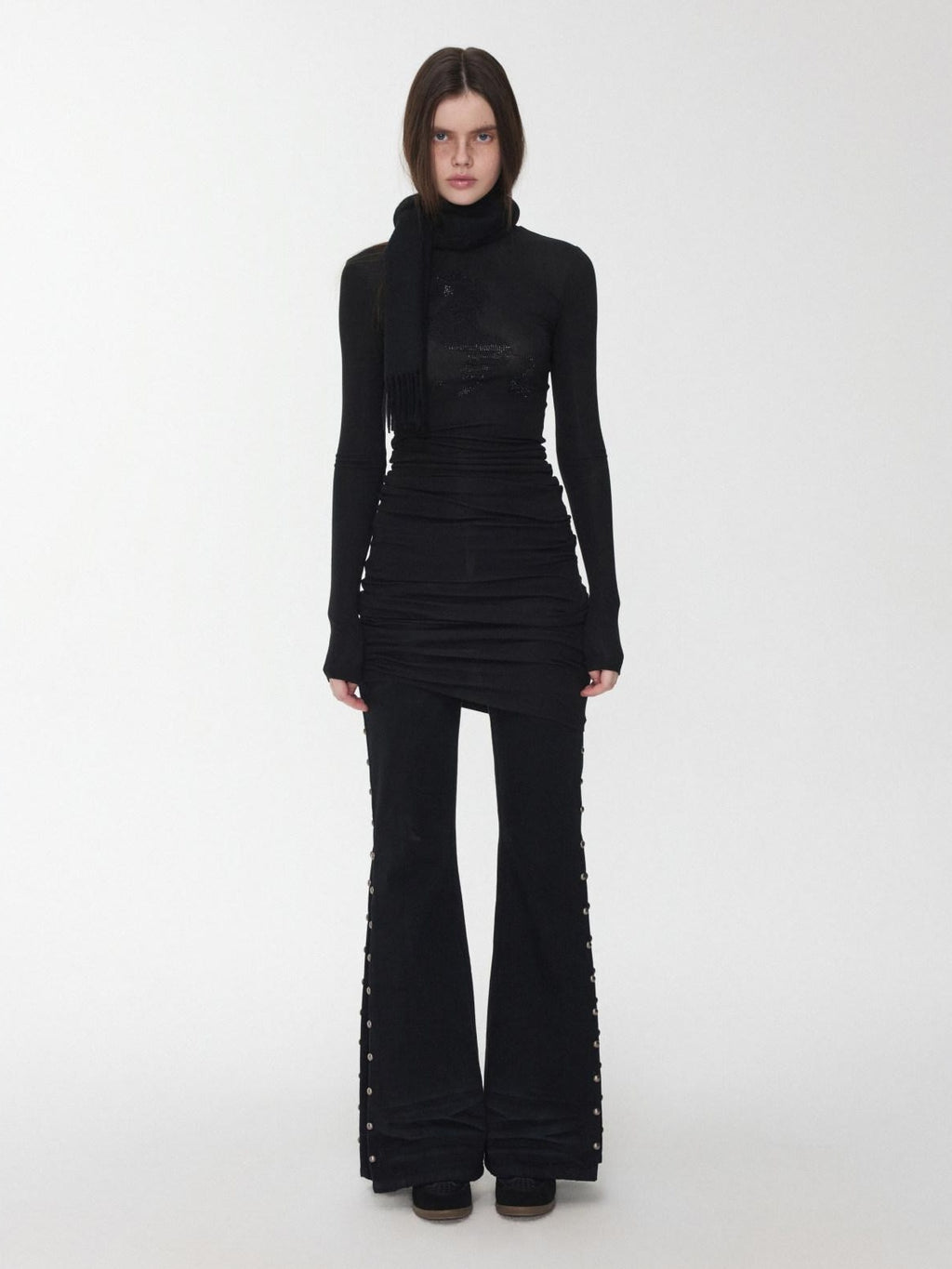 1JINN STUDIO Lyocell Wool Blend Turtleneck Long Sleeve Slim Fit Casual Women Mini Dresses
