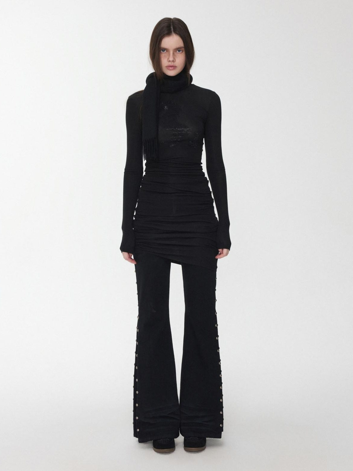 1JINN STUDIO Lyocell Wool Blend Turtleneck Long Sleeve Slim Fit Casual Women Mini Dresses
