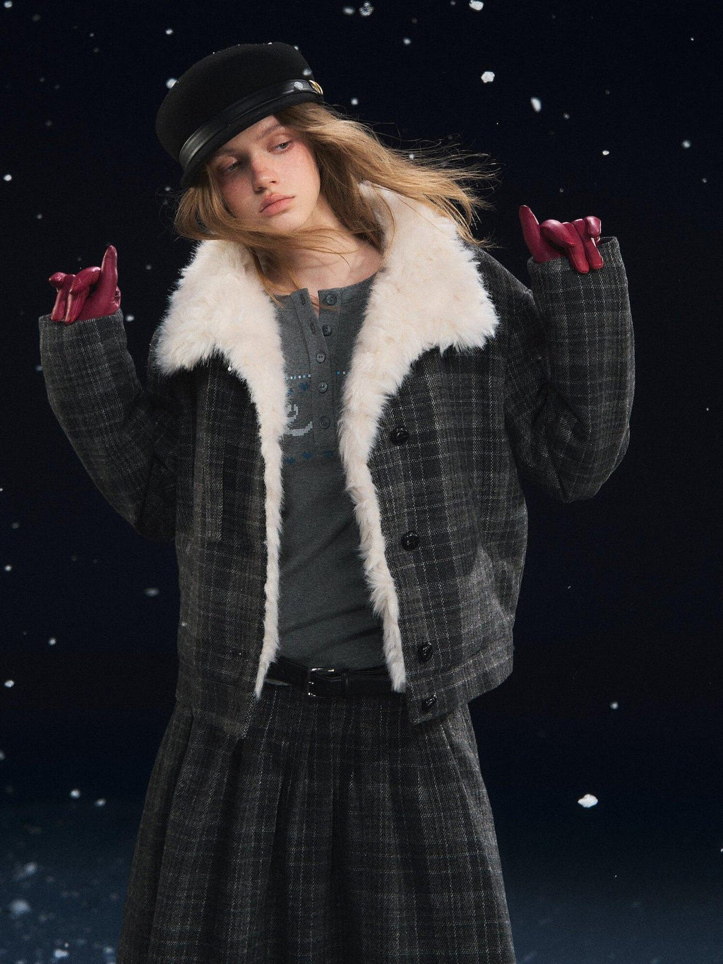 SOMESOWE Plaid Patchwork Oversized Jacket Loose Button Front Women Top & Skirt Sets