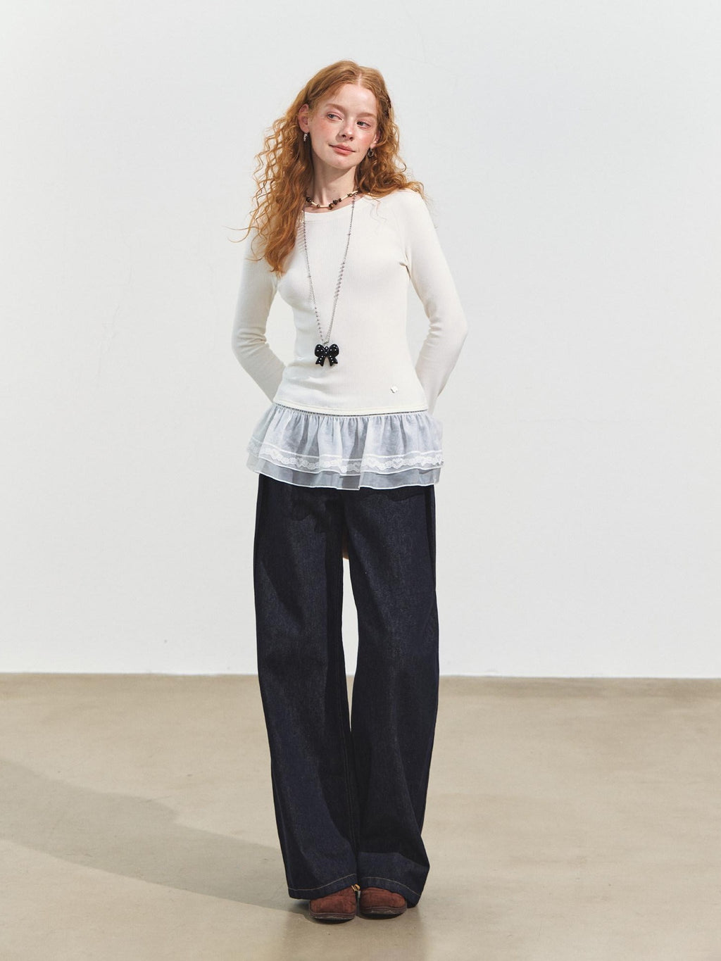 SOMESOWE Pleated Casual Natural Waist Loose Cotton Pocket Zip Blue Women Wide Leg Jeans