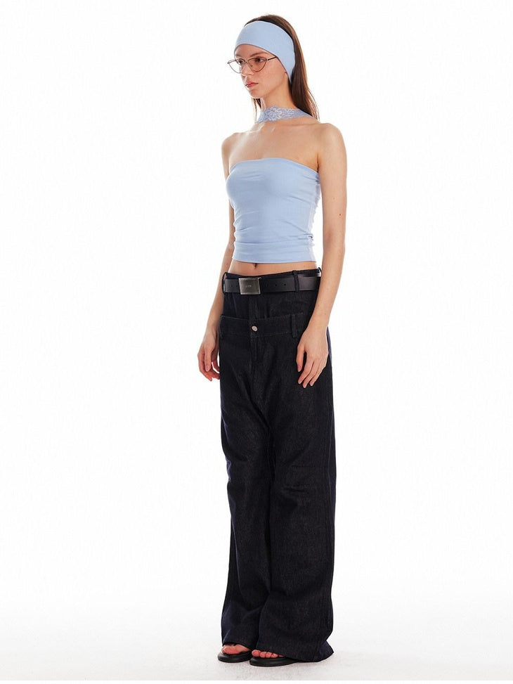 ALINNVSTUDIO Backless Slim Fit Crop Versatile Solid Color Young Women Tube Tops