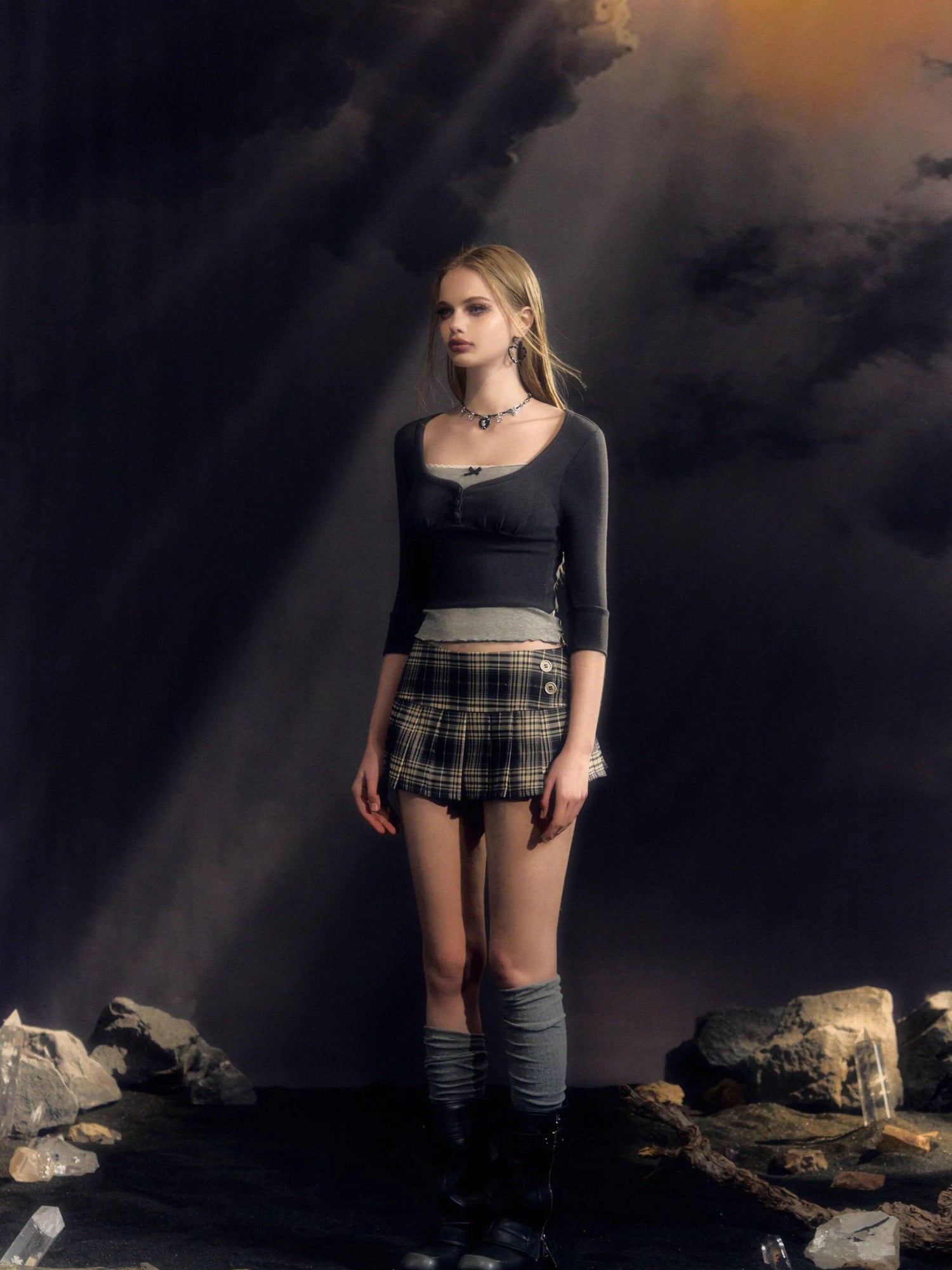 DeleteEx Stretch Plaid High Waist A Line Casual Schoolgirl Women Mini Skirts