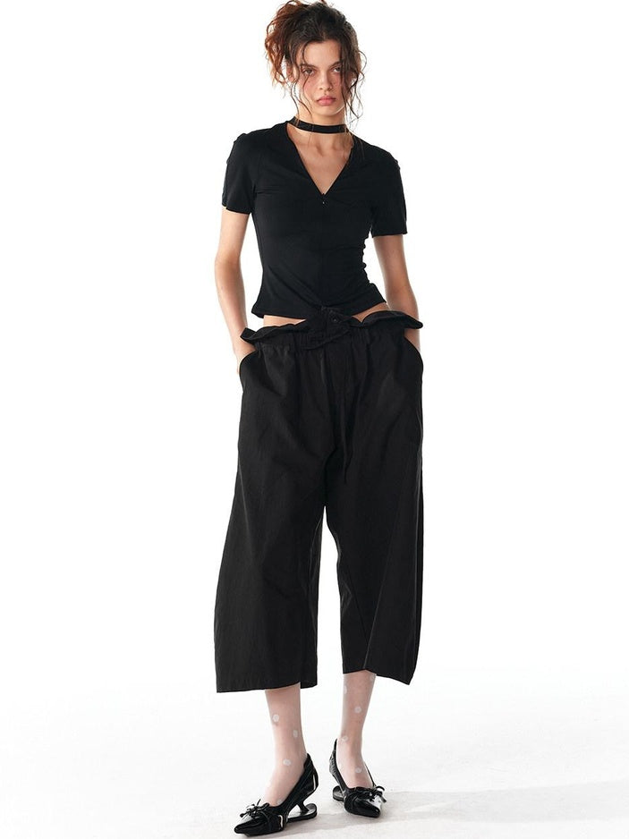 ALINNVSTUDIO Soft Cotton Blend High Waisted Wide Flowing Casual Black White Wide Leg Pants
