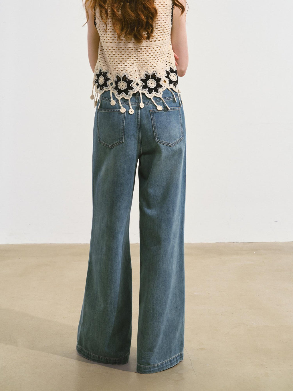 SOMESOWE Washed Cotton Stretch Casual Natural Waist Denim Womens Straight Leg Jeans