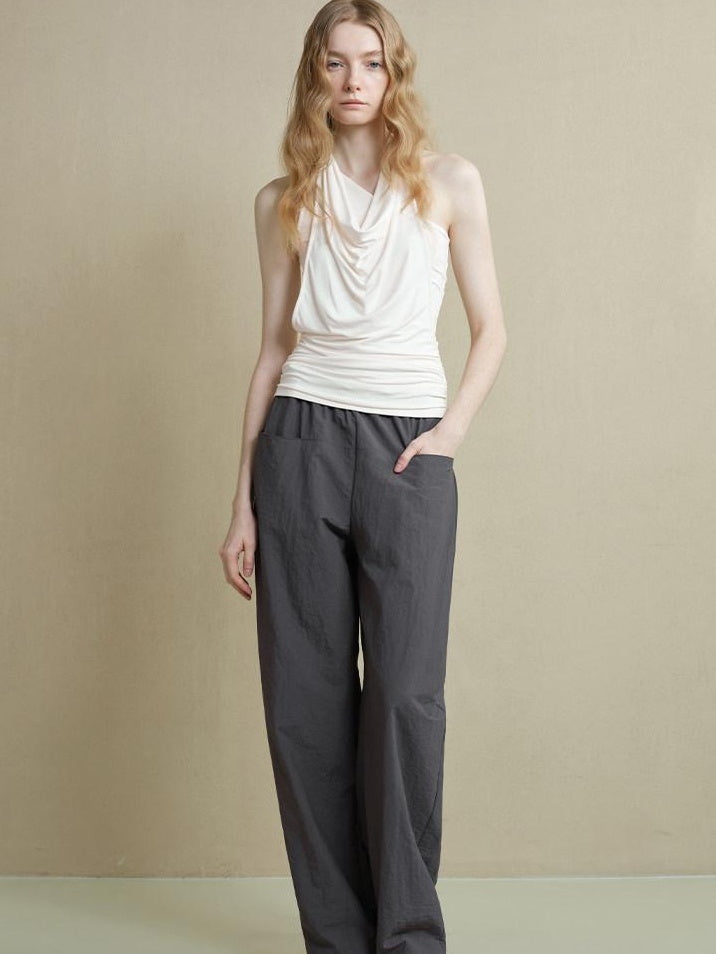 someonesometimes Soft Modal Nylon Spandex Asymmetric Slim Fit Faux Layer Strap Women Tank Tops