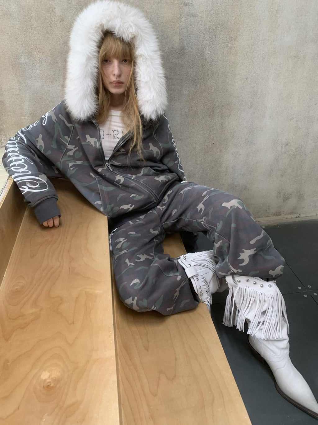 1JINN STUDIO Camouflage Embroidered Cotton Casual Long Sleeve Long Pants Top & Pants Sets