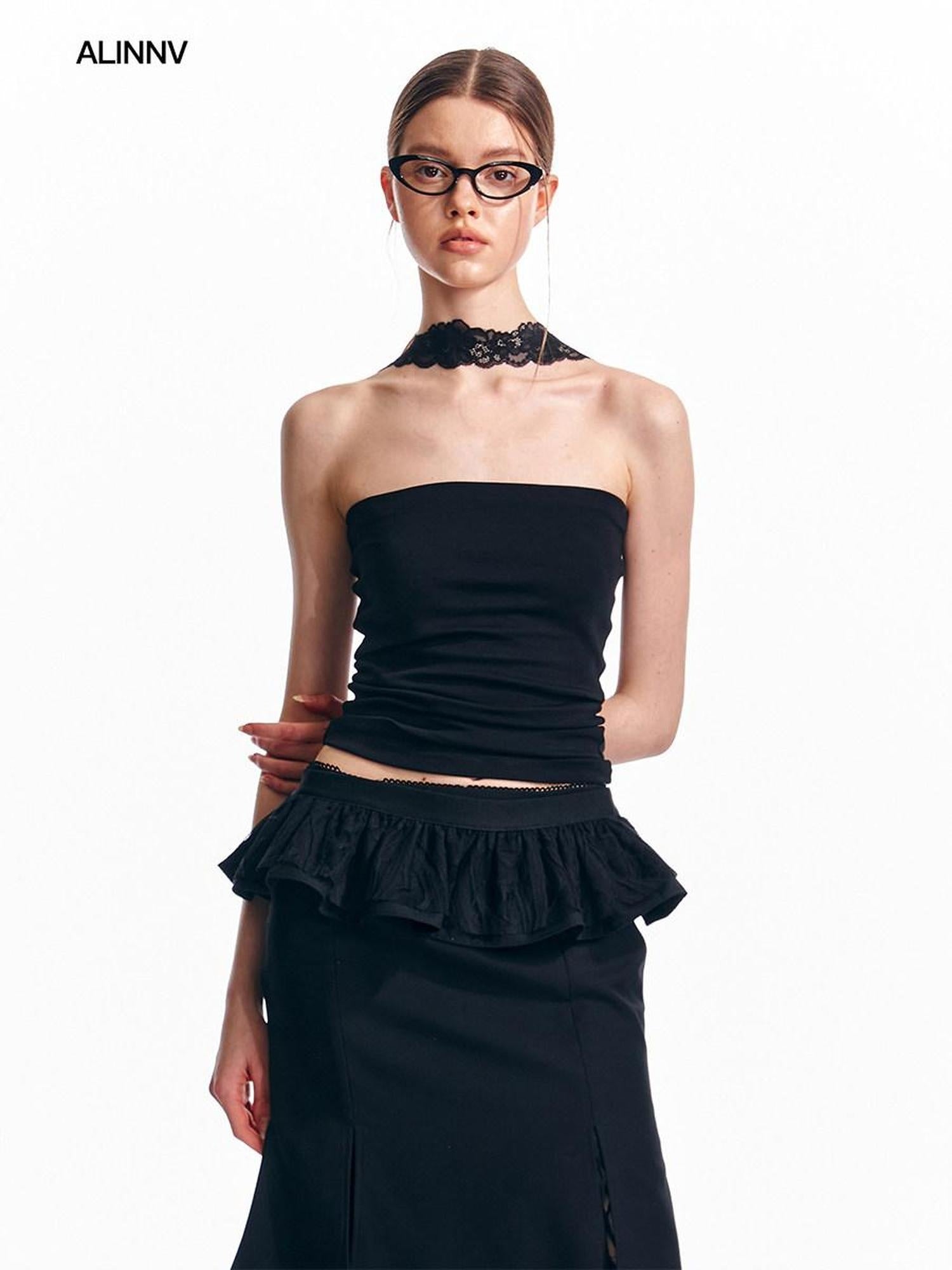 ALINNVSTUDIO Original Design Slim Fit Cotton Halter Short Solid Color Women Chic Tube Tops