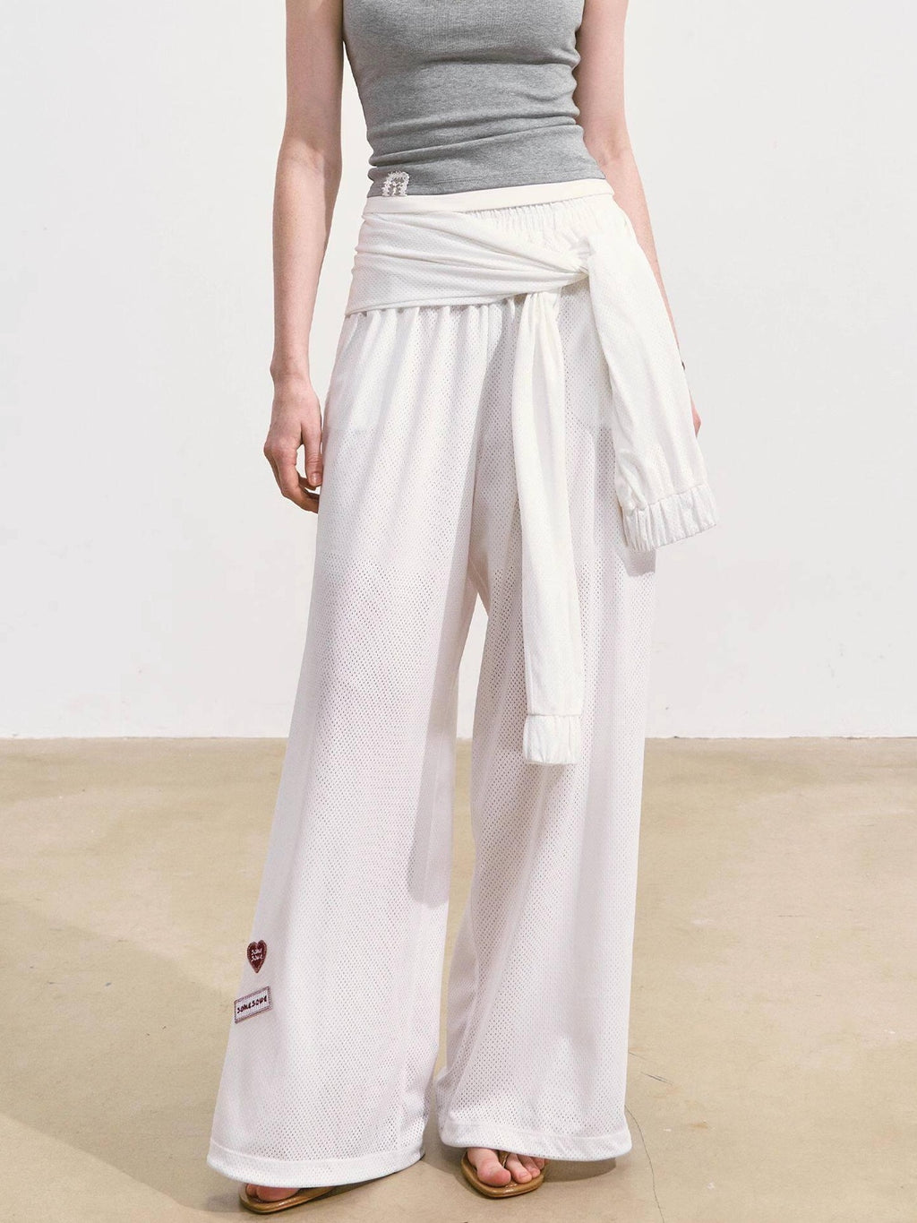 SOMESOWE Asymmetrical Pocket Versatile Straight Elastic Natural Waist Wide Leg Pants