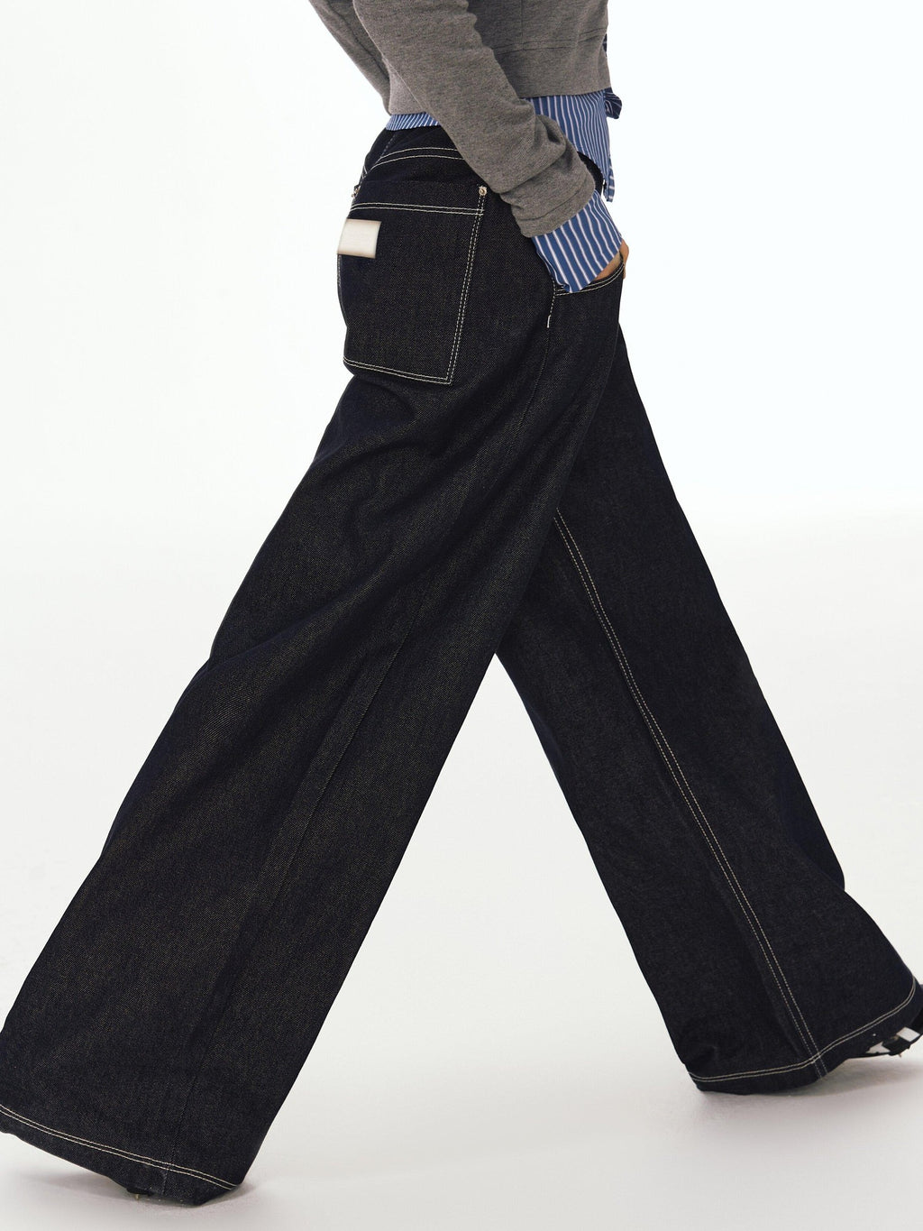 DeleteEx Dark Indigo Original Denim Relaxed Natural Waist Loose Casual Wide Leg Jeans