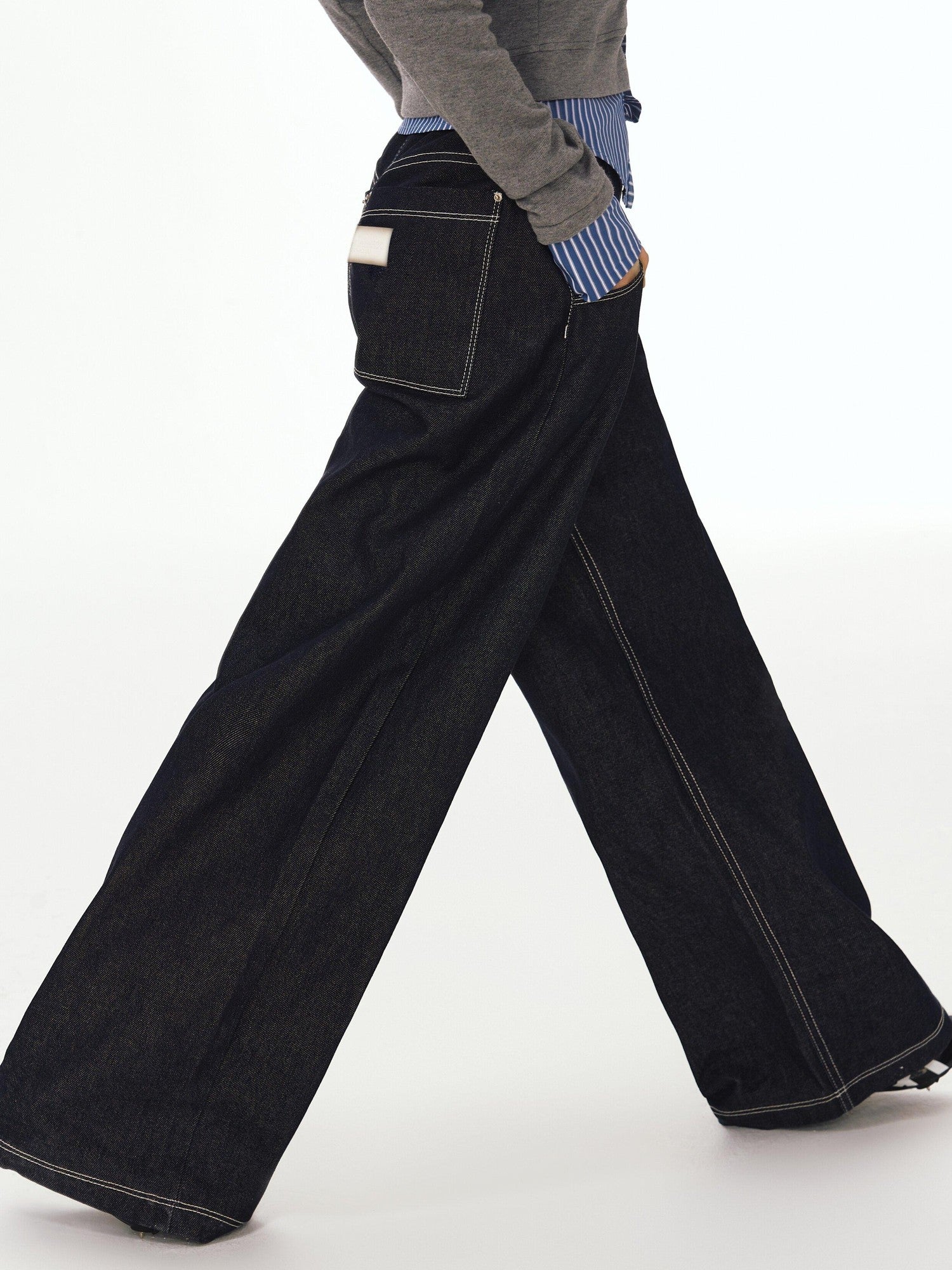 DeleteEx Dark Indigo Original Denim Relaxed Natural Waist Loose Casual Wide Leg Jeans