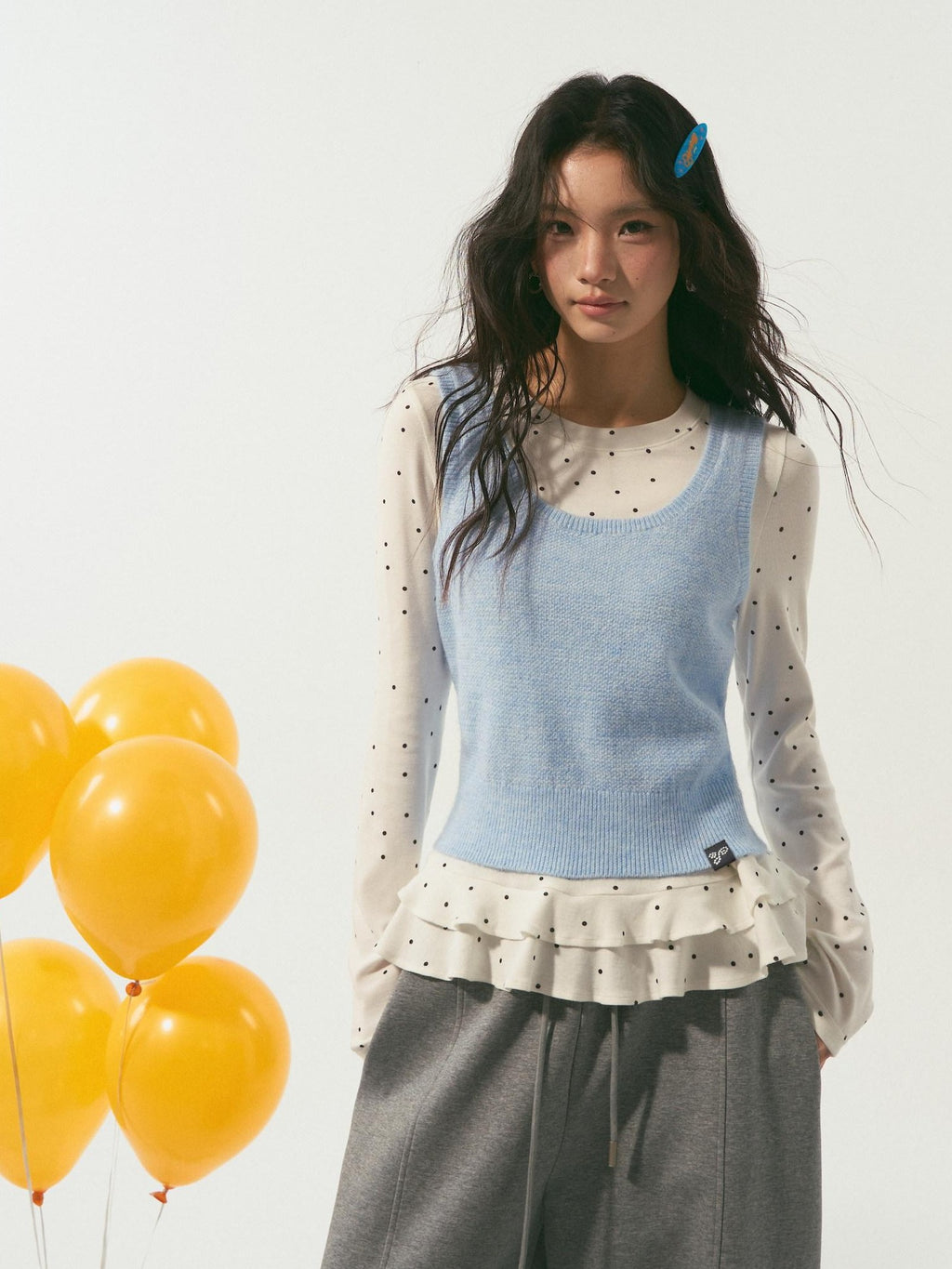 SOMESOWE Two Piece Knit Polka Dot Casual Regular Fit Women Everyday Round Neck Tank Tops