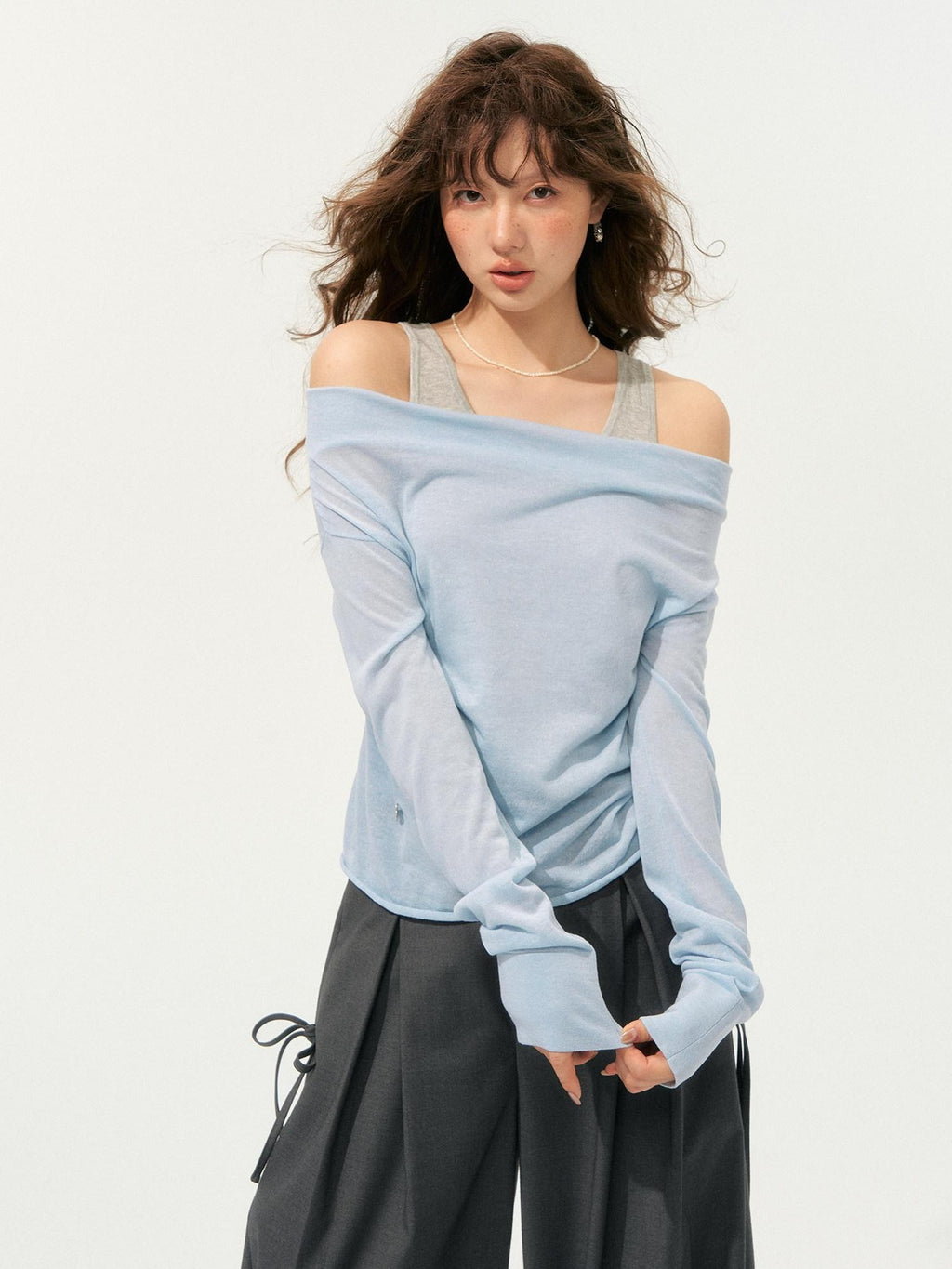 SOMESOWE Cozy Acrylic Blend Faux Layered Slim Fit Crew Neck Women Long Sleeve T-Shirts