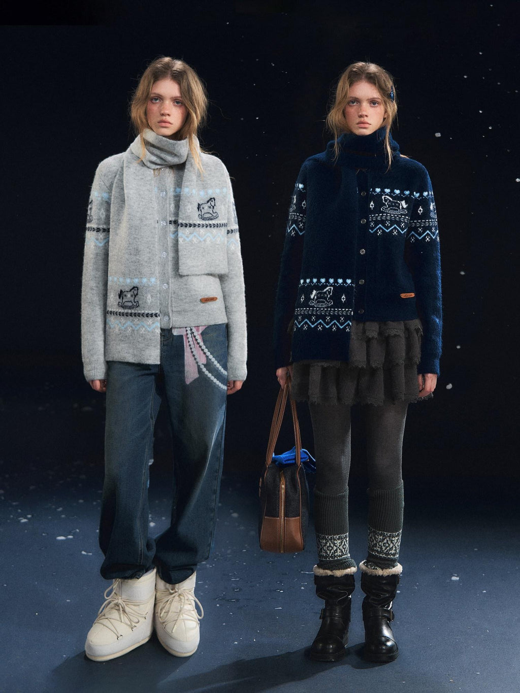 SOMESOWE Cozy Animal Contrast Knit Regular Fit Women Button Neck Cardigans