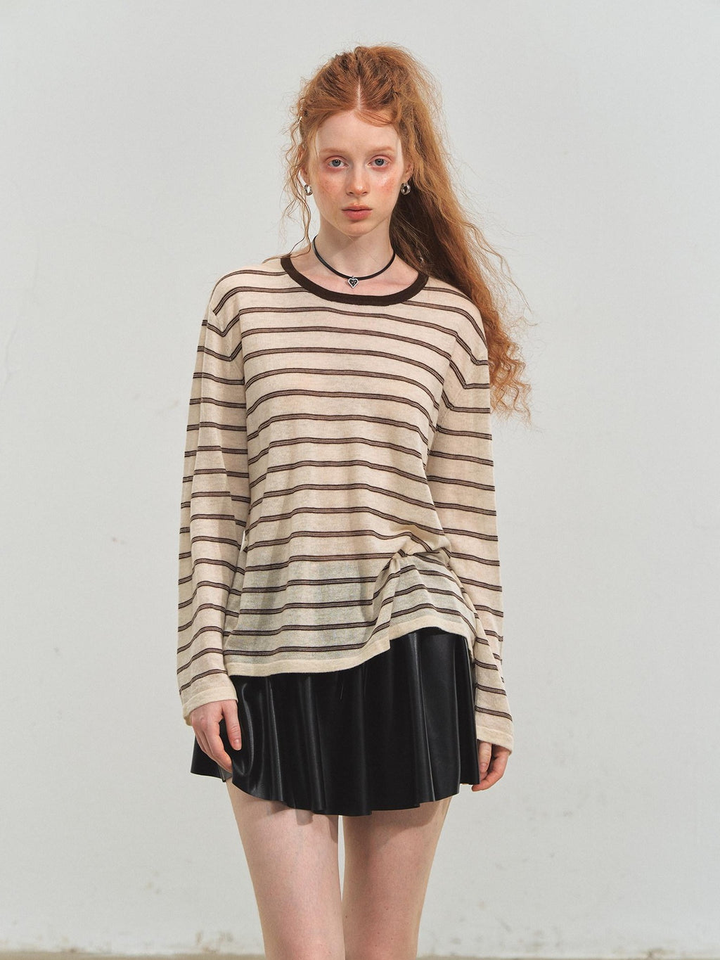 SOMESOWE Acrylic Knit Casual Slim Fit Striped Crew Neck Women Long Sleeve T-Shirts