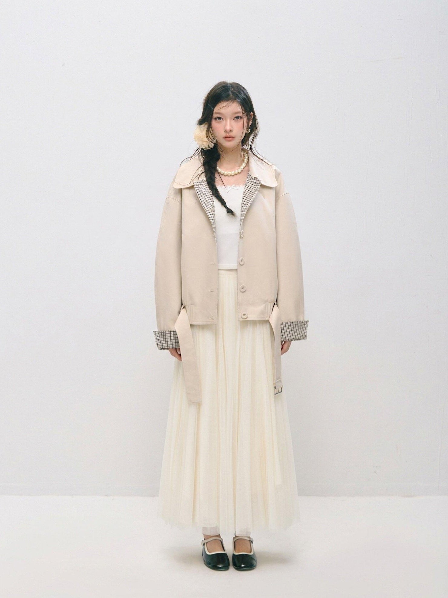 SOMESOWE Cotton Lyocell Blend Casual Relaxed Fit Women Button Ivory Trench Coats