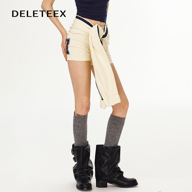 DeleteEx_Stretch_Knit_Slim_Natural_Waist_Cotton_Blend_Minimalist_Beige_Navy_Mini_Shorts_MISSTT