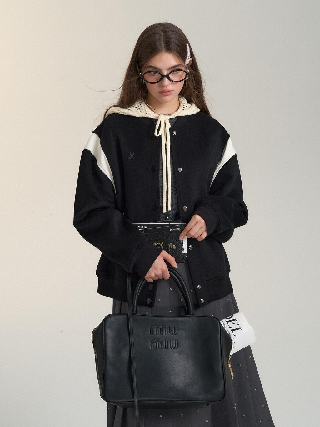 SOMESOWE Smart Commuter Relaxed Turn Down Collar Button Solid Black Gray Bomber Jackets
