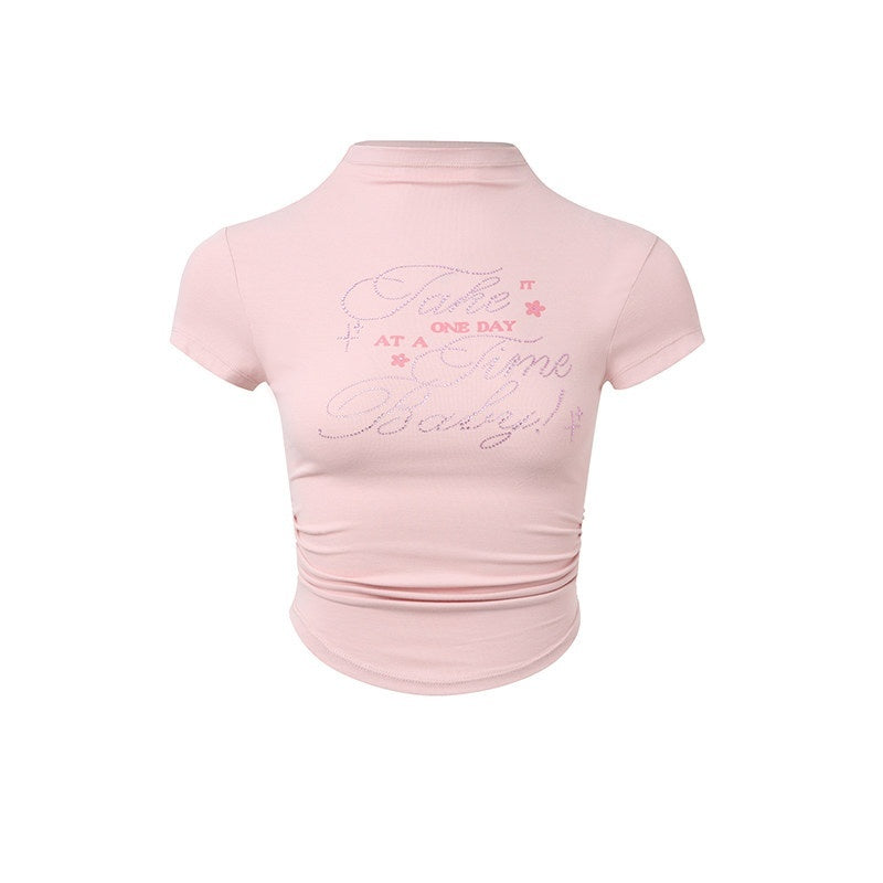 DeleteEx_Ruched_Cotton_Slim_Fit_Office_Ready_Short_Sleeve_Crew_Neck_Women_Basic_Crop_Tops_MISSTT