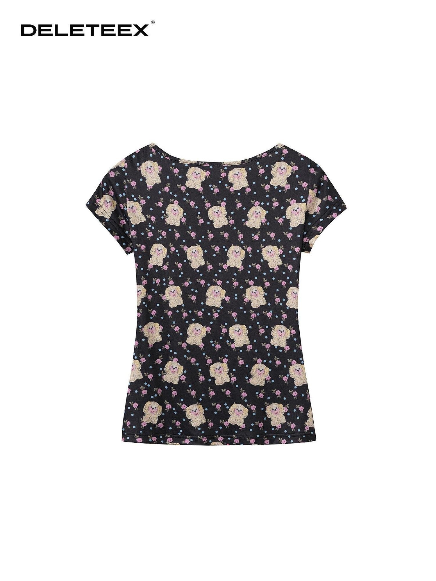 DeleteEx Sexy Printed Loose Fit Crew Neck Women Casual Black White Short Sleeve T-Shirts