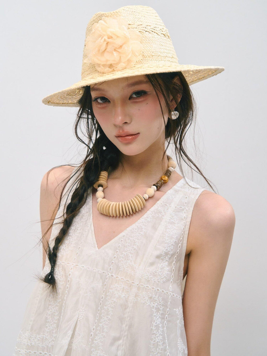 SOMESOWE Ruffled A Line Loose Fit Casual Round Neck Sleeveless Women Tank Tops