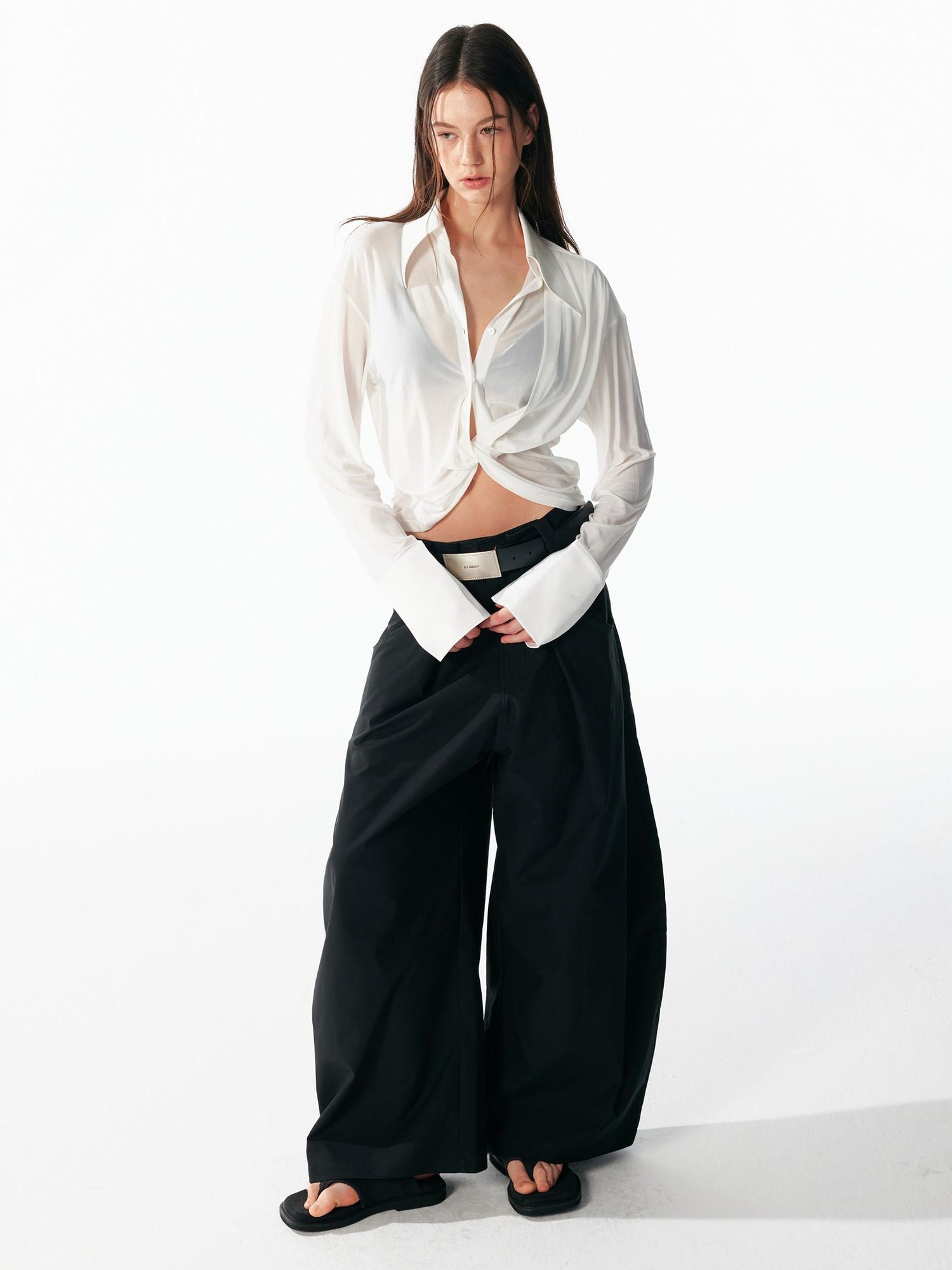 ALINNVSTUDIO Cooling Lightweight Breathable Asymmetric V-neck Slim Fit Open Front Women Blouses