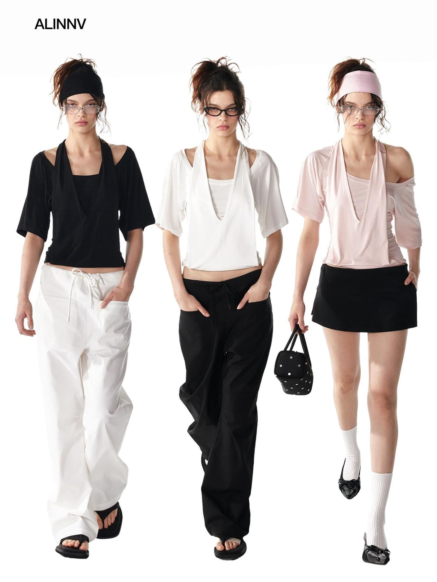 ALINNVSTUDIO Backless Slim Fit Modal Stretch Pullover Short Solid Color Halter Crop Tops