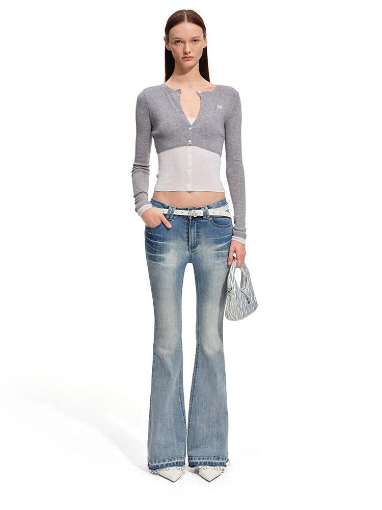 NAWSNOTAWEAR Soft Wool Blend Slim Fit Colorblock Faux Two Piece Pullover Women Sweaters